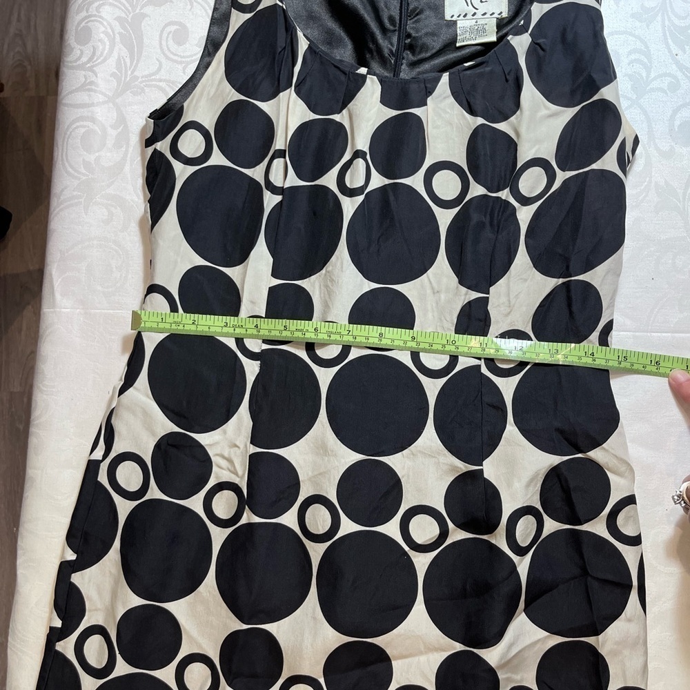Ice 100% silk women’s black and cream geometric print midi dress Lined Size 4 - Picture 9 of 10